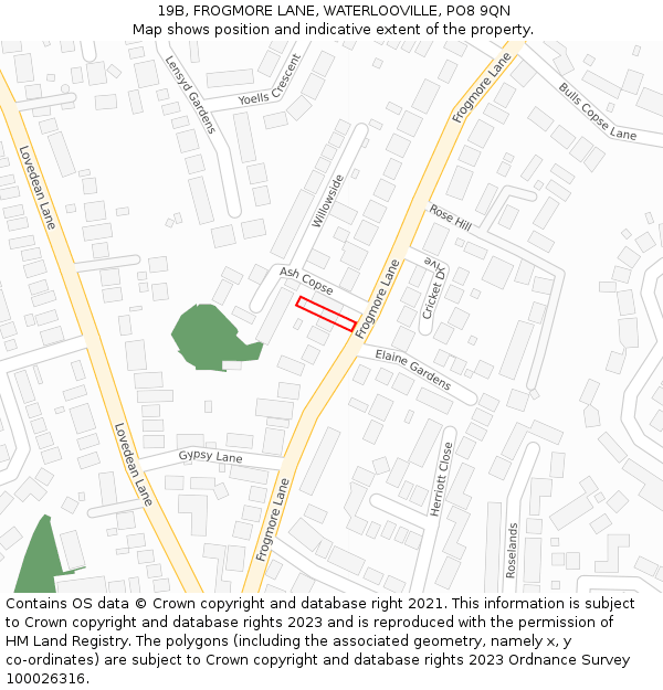 19B, FROGMORE LANE, WATERLOOVILLE, PO8 9QN: Location map and indicative extent of plot