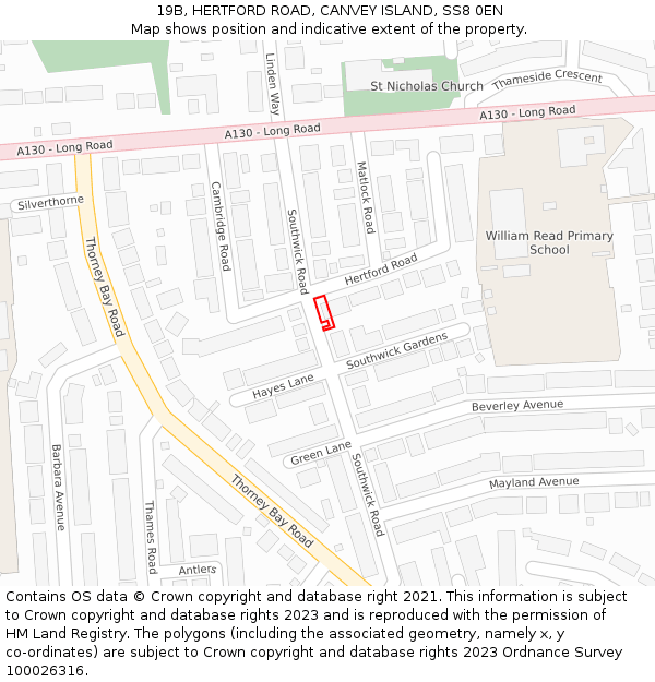 19B, HERTFORD ROAD, CANVEY ISLAND, SS8 0EN: Location map and indicative extent of plot