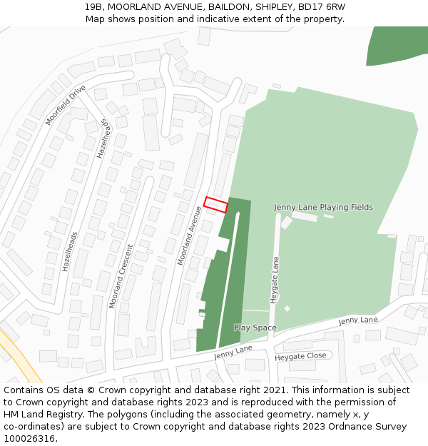 19B, MOORLAND AVENUE, BAILDON, SHIPLEY, BD17 6RW: Location map and indicative extent of plot