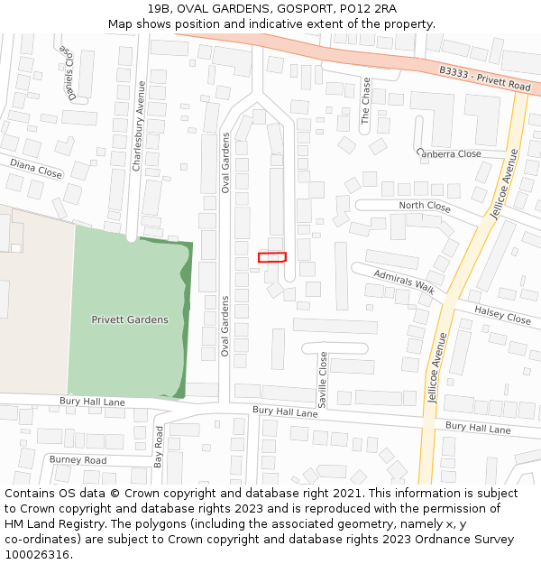 19B, OVAL GARDENS, GOSPORT, PO12 2RA: Location map and indicative extent of plot