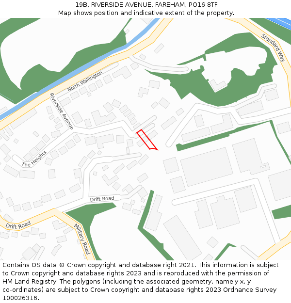 19B, RIVERSIDE AVENUE, FAREHAM, PO16 8TF: Location map and indicative extent of plot