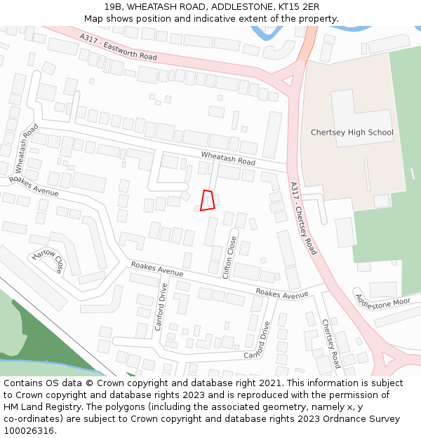 19B, WHEATASH ROAD, ADDLESTONE, KT15 2ER: Location map and indicative extent of plot