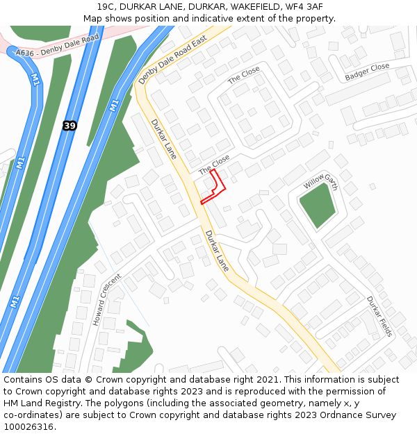 19C, DURKAR LANE, DURKAR, WAKEFIELD, WF4 3AF: Location map and indicative extent of plot