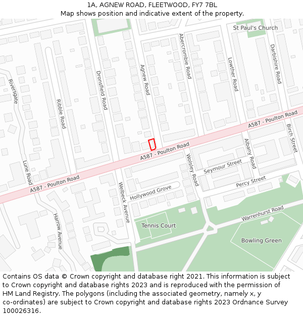 1A, AGNEW ROAD, FLEETWOOD, FY7 7BL: Location map and indicative extent of plot