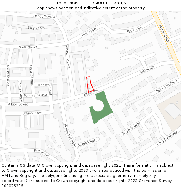 1A, ALBION HILL, EXMOUTH, EX8 1JS: Location map and indicative extent of plot