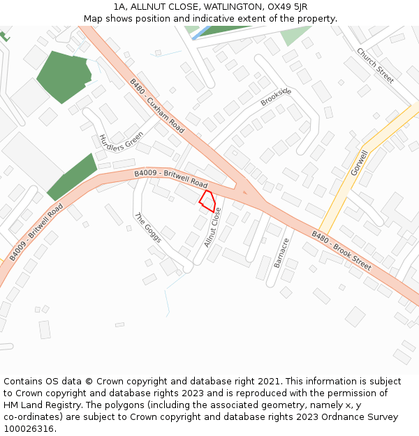 1A, ALLNUT CLOSE, WATLINGTON, OX49 5JR: Location map and indicative extent of plot