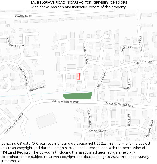 1A, BELGRAVE ROAD, SCARTHO TOP, GRIMSBY, DN33 3RS: Location map and indicative extent of plot