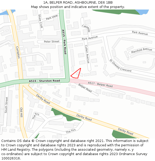 1A, BELPER ROAD, ASHBOURNE, DE6 1BB: Location map and indicative extent of plot