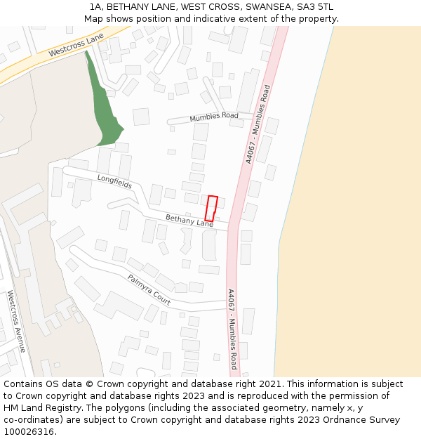 1A, BETHANY LANE, WEST CROSS, SWANSEA, SA3 5TL: Location map and indicative extent of plot