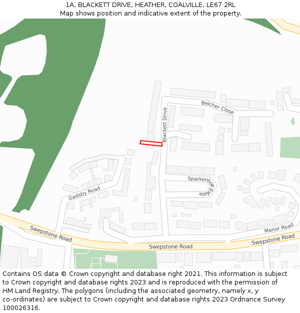 1A, BLACKETT DRIVE, HEATHER, COALVILLE, LE67 2RL: Location map and indicative extent of plot