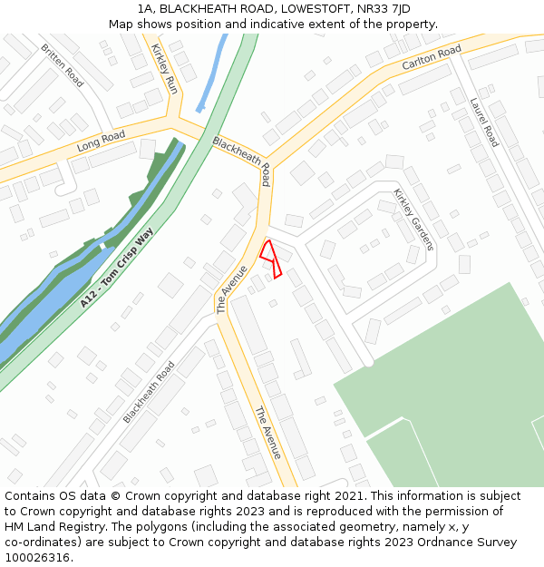 1A, BLACKHEATH ROAD, LOWESTOFT, NR33 7JD: Location map and indicative extent of plot