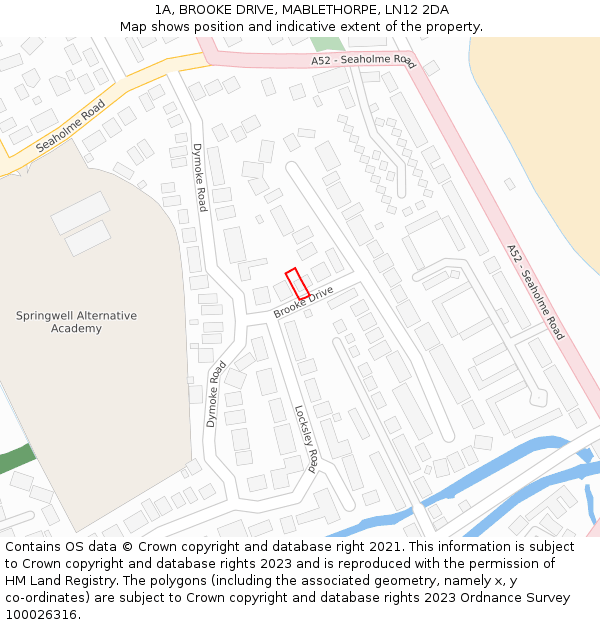 1A, BROOKE DRIVE, MABLETHORPE, LN12 2DA: Location map and indicative extent of plot