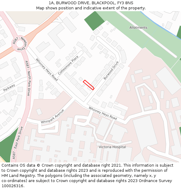 1A, BURWOOD DRIVE, BLACKPOOL, FY3 8NS: Location map and indicative extent of plot