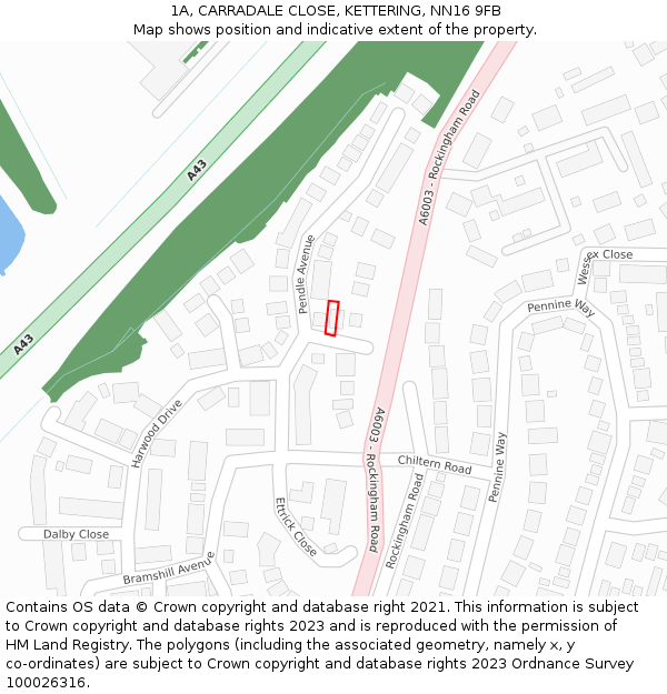 1A, CARRADALE CLOSE, KETTERING, NN16 9FB: Location map and indicative extent of plot