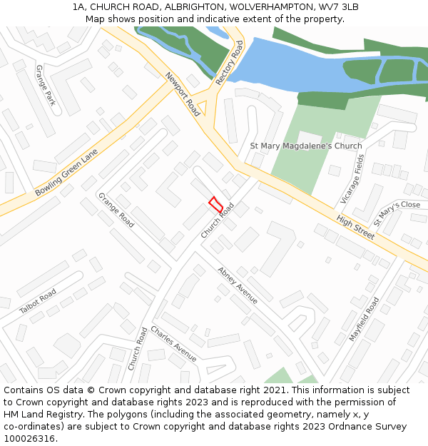 1A, CHURCH ROAD, ALBRIGHTON, WOLVERHAMPTON, WV7 3LB: Location map and indicative extent of plot