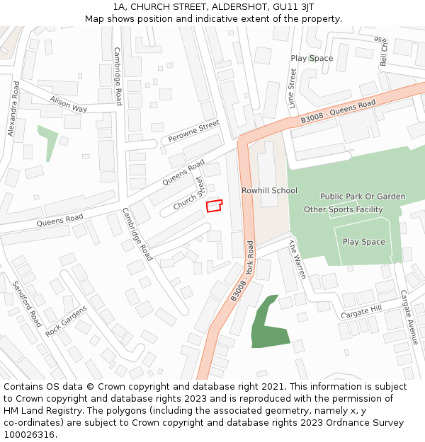 1A, CHURCH STREET, ALDERSHOT, GU11 3JT: Location map and indicative extent of plot