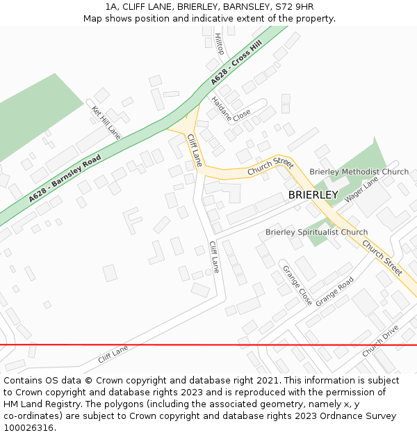 1A, CLIFF LANE, BRIERLEY, BARNSLEY, S72 9HR: Location map and indicative extent of plot