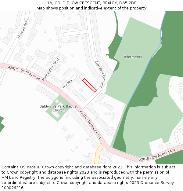 1A, COLD BLOW CRESCENT, BEXLEY, DA5 2DR: Location map and indicative extent of plot