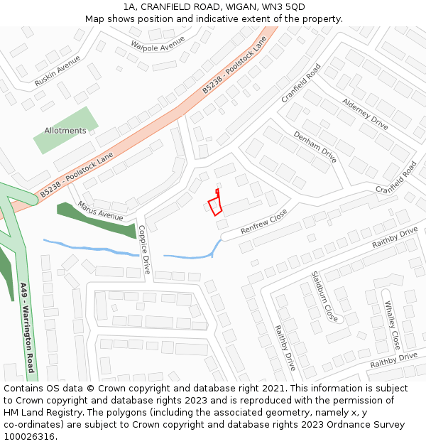 1A, CRANFIELD ROAD, WIGAN, WN3 5QD: Location map and indicative extent of plot