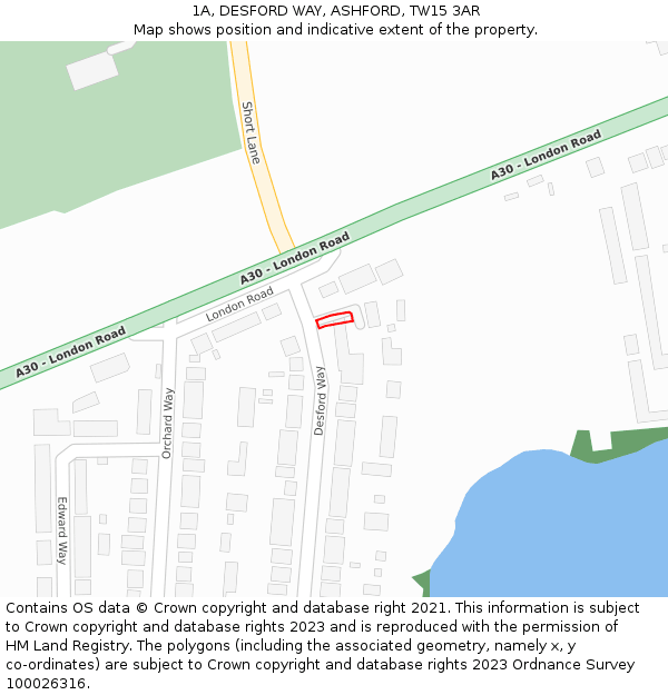 1A, DESFORD WAY, ASHFORD, TW15 3AR: Location map and indicative extent of plot