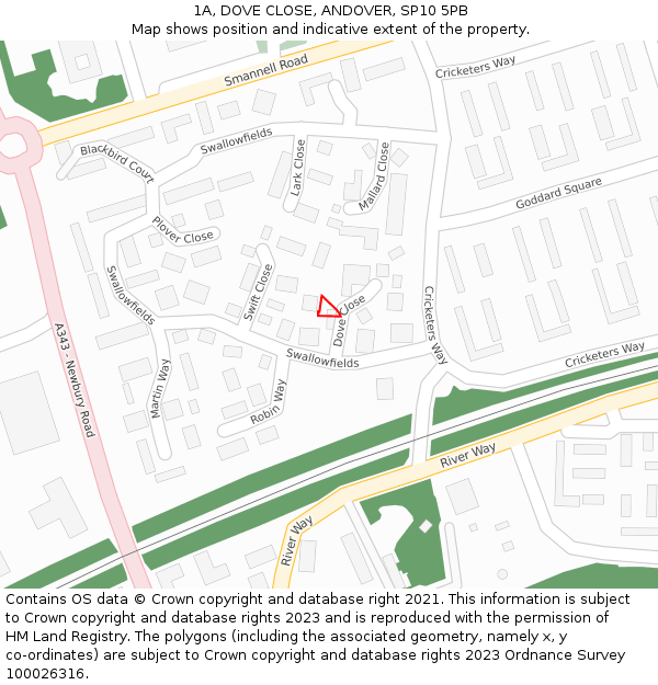 1A, DOVE CLOSE, ANDOVER, SP10 5PB: Location map and indicative extent of plot