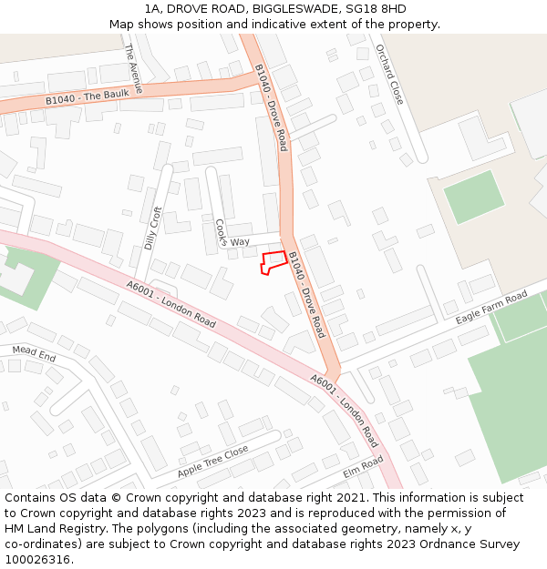 1A, DROVE ROAD, BIGGLESWADE, SG18 8HD: Location map and indicative extent of plot