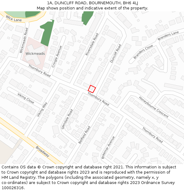 1A, DUNCLIFF ROAD, BOURNEMOUTH, BH6 4LJ: Location map and indicative extent of plot