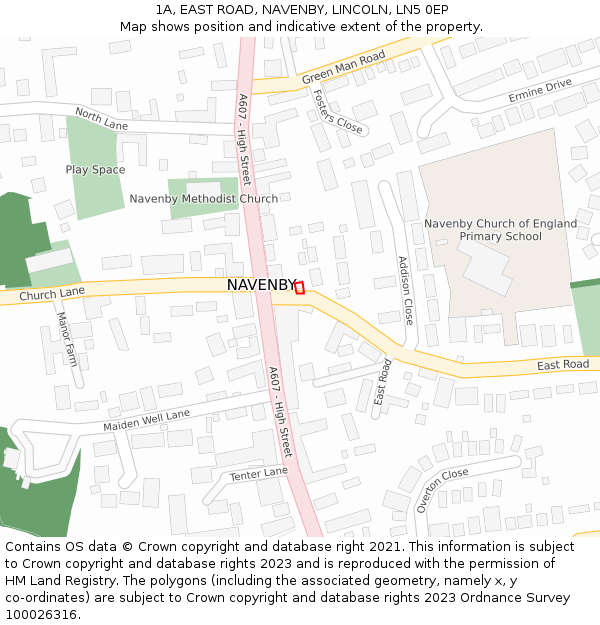 1A, EAST ROAD, NAVENBY, LINCOLN, LN5 0EP: Location map and indicative extent of plot