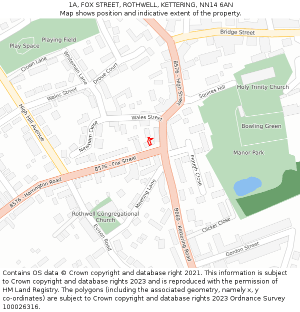 1A, FOX STREET, ROTHWELL, KETTERING, NN14 6AN: Location map and indicative extent of plot