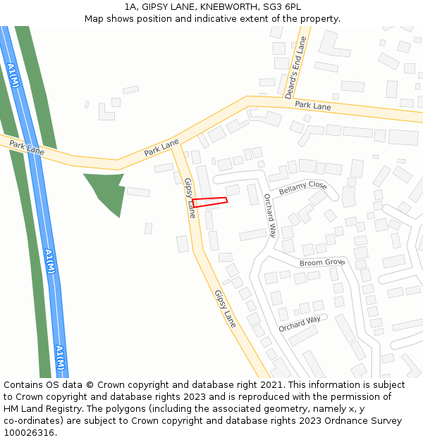 1A, GIPSY LANE, KNEBWORTH, SG3 6PL: Location map and indicative extent of plot