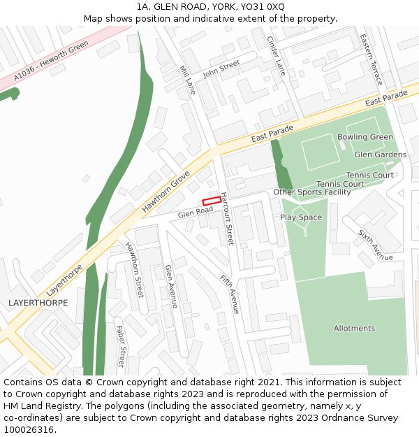 1A, GLEN ROAD, YORK, YO31 0XQ: Location map and indicative extent of plot