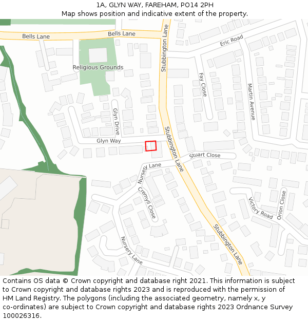 1A, GLYN WAY, FAREHAM, PO14 2PH: Location map and indicative extent of plot