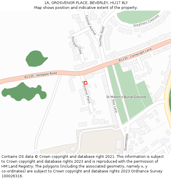 1A, GROSVENOR PLACE, BEVERLEY, HU17 8LY: Location map and indicative extent of plot