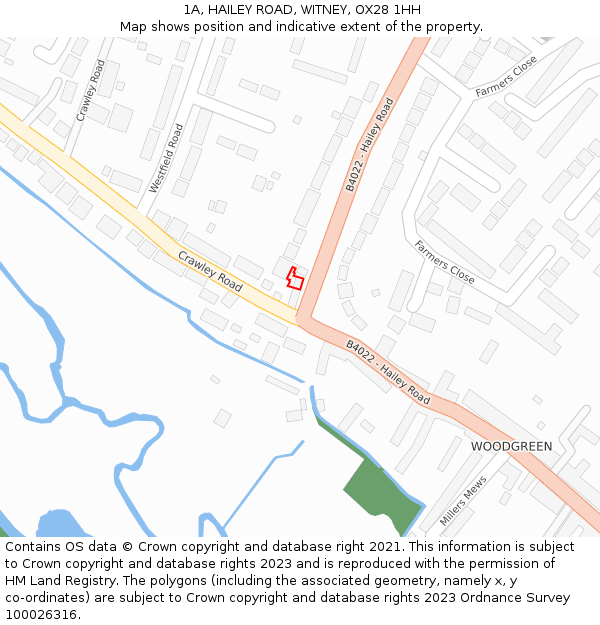 1A, HAILEY ROAD, WITNEY, OX28 1HH: Location map and indicative extent of plot