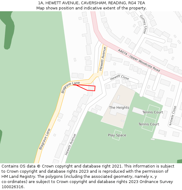 1A, HEWETT AVENUE, CAVERSHAM, READING, RG4 7EA: Location map and indicative extent of plot