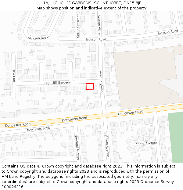 1A, HIGHCLIFF GARDENS, SCUNTHORPE, DN15 8JF: Location map and indicative extent of plot