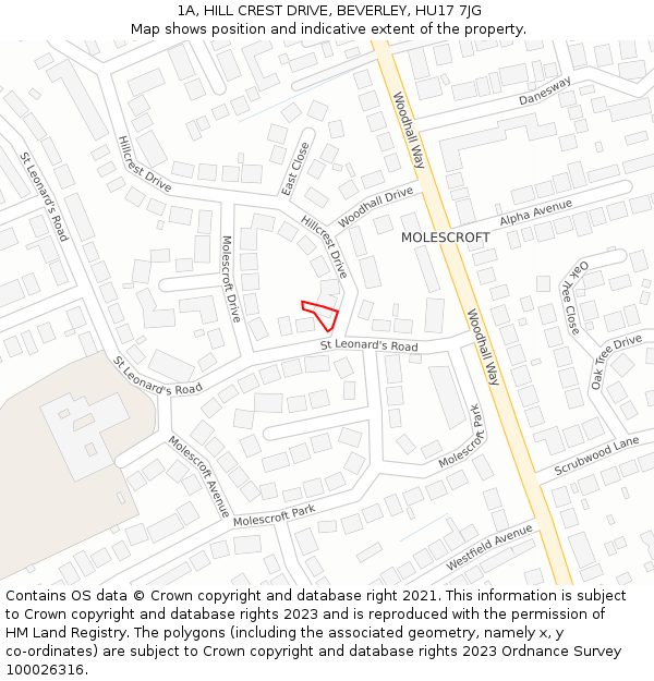 1A, HILL CREST DRIVE, BEVERLEY, HU17 7JG: Location map and indicative extent of plot