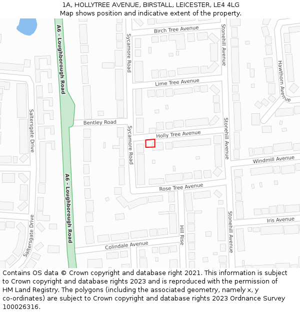 1A, HOLLYTREE AVENUE, BIRSTALL, LEICESTER, LE4 4LG: Location map and indicative extent of plot