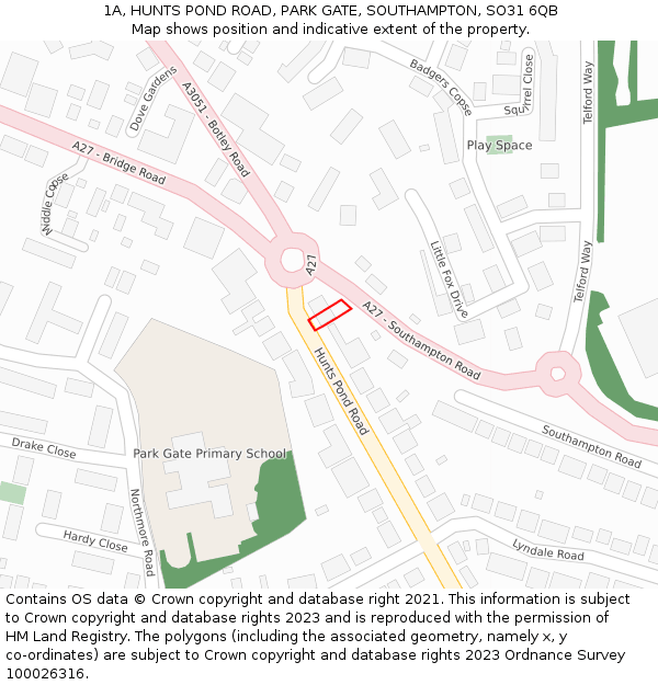 1A, HUNTS POND ROAD, PARK GATE, SOUTHAMPTON, SO31 6QB: Location map and indicative extent of plot