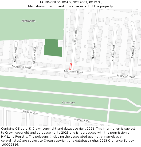 1A, KINGSTON ROAD, GOSPORT, PO12 3LJ: Location map and indicative extent of plot