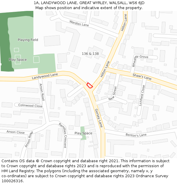 1A, LANDYWOOD LANE, GREAT WYRLEY, WALSALL, WS6 6JD: Location map and indicative extent of plot