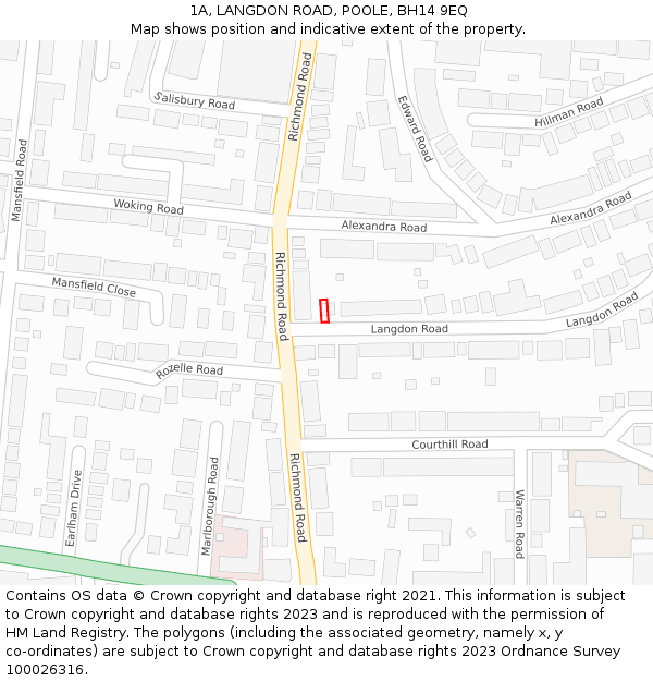 1A, LANGDON ROAD, POOLE, BH14 9EQ: Location map and indicative extent of plot