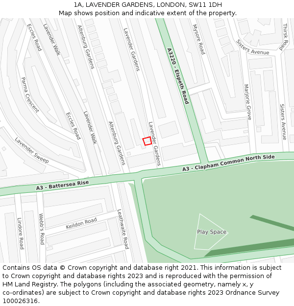 1A, LAVENDER GARDENS, LONDON, SW11 1DH: Location map and indicative extent of plot