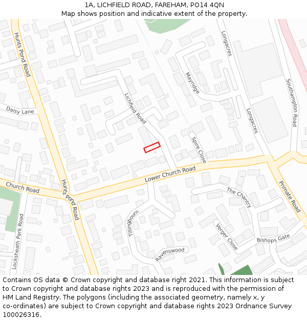 1A, LICHFIELD ROAD, FAREHAM, PO14 4QN: Location map and indicative extent of plot