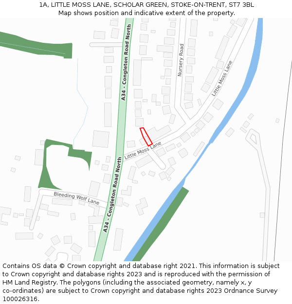 1A, LITTLE MOSS LANE, SCHOLAR GREEN, STOKE-ON-TRENT, ST7 3BL: Location map and indicative extent of plot