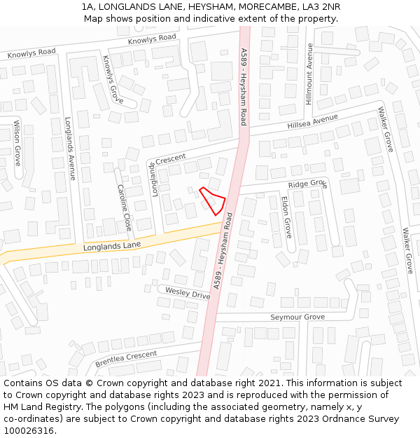 1A, LONGLANDS LANE, HEYSHAM, MORECAMBE, LA3 2NR: Location map and indicative extent of plot