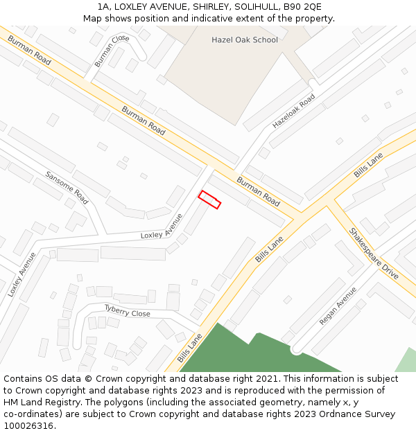 1A, LOXLEY AVENUE, SHIRLEY, SOLIHULL, B90 2QE: Location map and indicative extent of plot