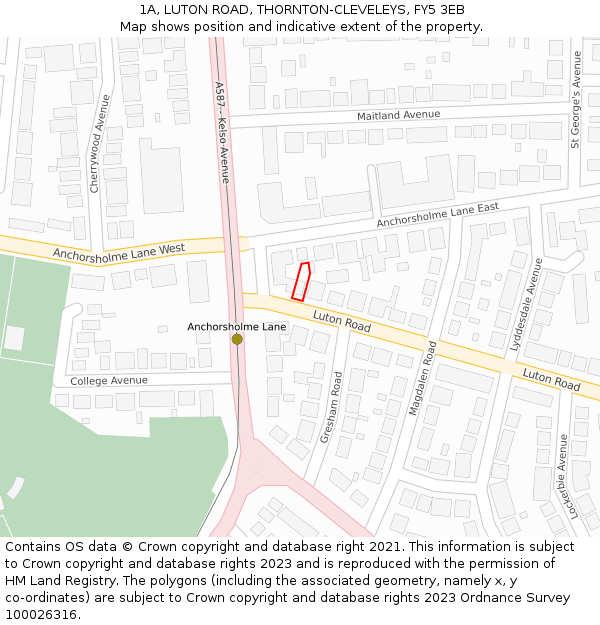 1A, LUTON ROAD, THORNTON-CLEVELEYS, FY5 3EB: Location map and indicative extent of plot