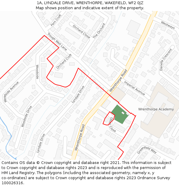 1A, LYNDALE DRIVE, WRENTHORPE, WAKEFIELD, WF2 0JZ: Location map and indicative extent of plot