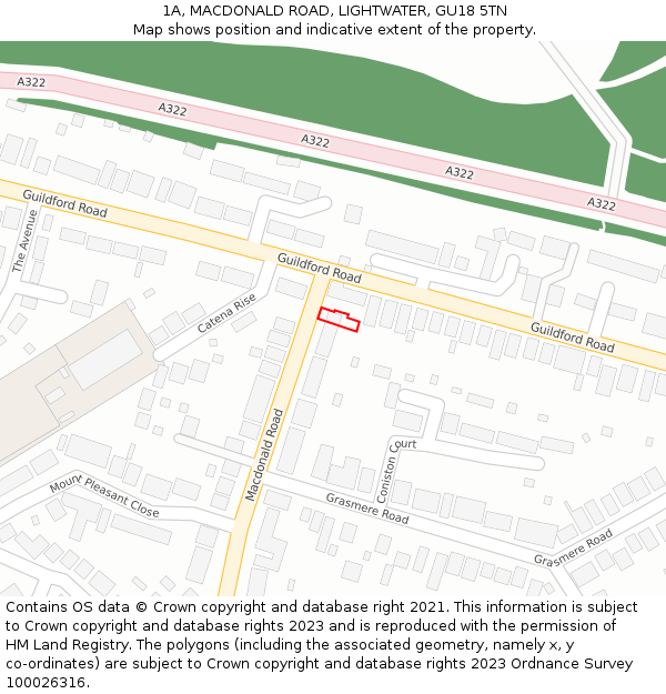 1A, MACDONALD ROAD, LIGHTWATER, GU18 5TN: Location map and indicative extent of plot